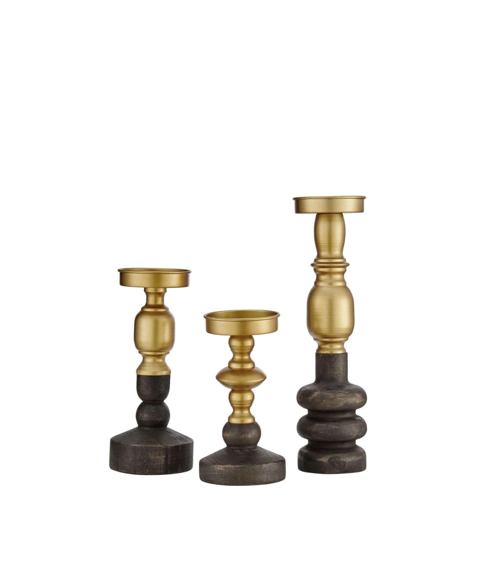 Подсвечники Danya B Nara Antique Brass и Vintage Wood, набор 3 шт