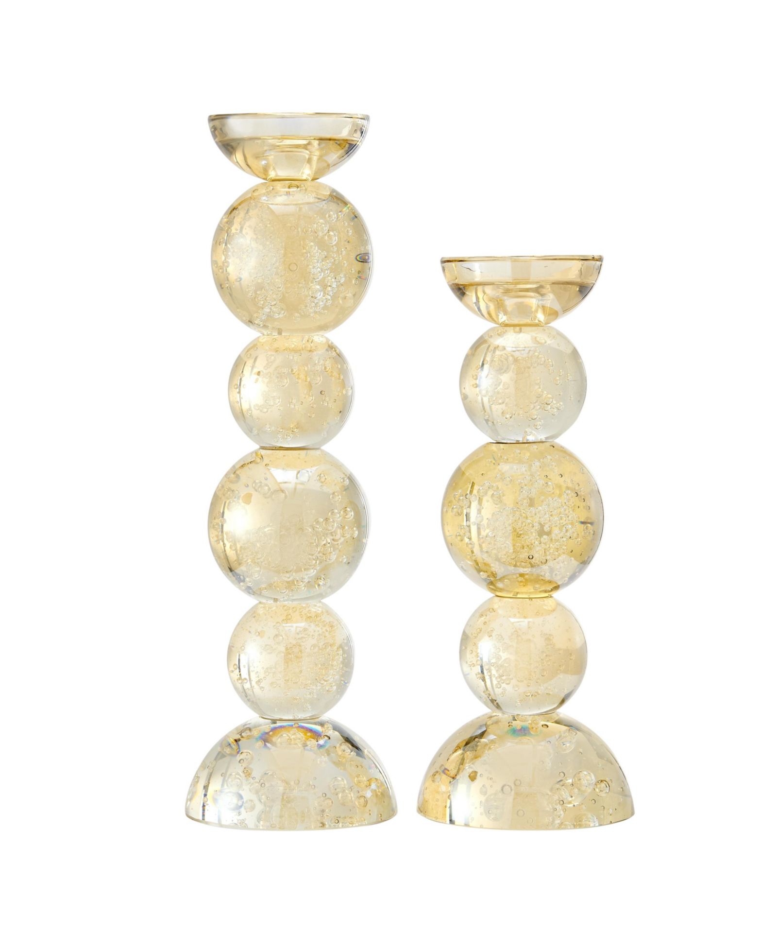 Danya B Enya Champagne Gold Tint Bubble Glass Stacked Orb Pillar Candle Holder Set of 2
