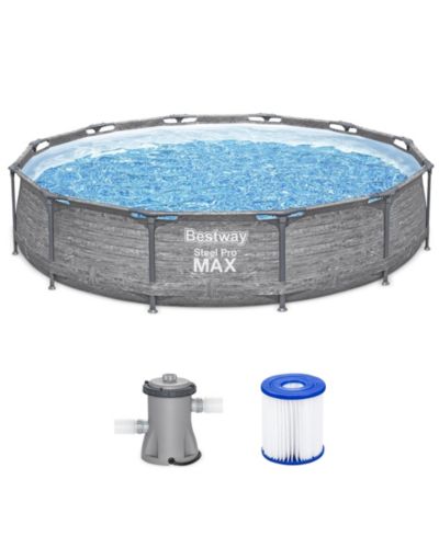 Bestway Steel Pro MAX 12' x 30" Above Ground Outdoor Swimming Pool Set, Gray