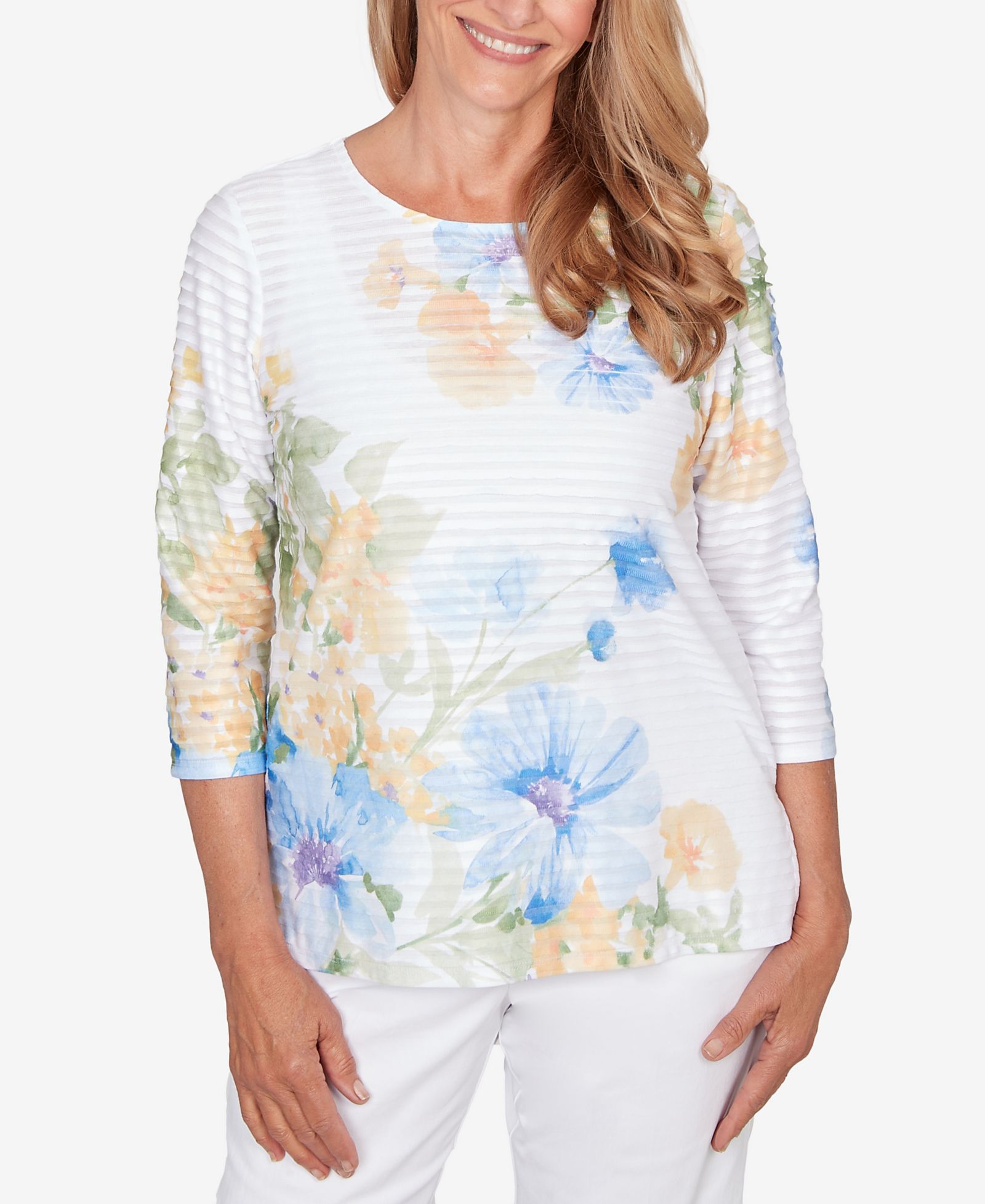 Женская рубашка Alfred Dunner Petite Classic Placed Floral Stripe