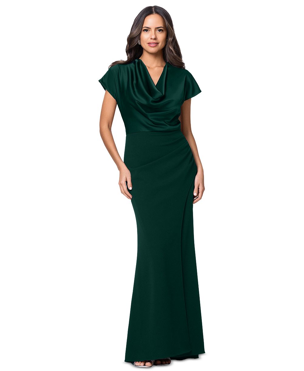 Длинное вечернее платье Betsy & Adam Petite Cowl Neck Long Ball Gown
