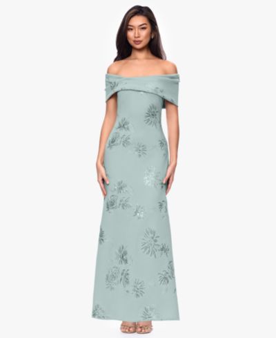 Betsy & Adam Petite Off-The-Shoulder Ball Gown