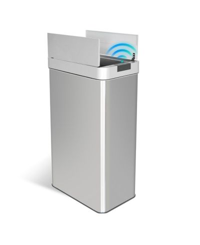 MEGA CASA 16 Gallon Slim Motion Sensor Trash Can with 26 Bags, Stainless Steel Rectangular Kitchen Garbage Can with Butterfly Silent Close Lid