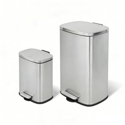 MEGA CASA 13+2.1 Gal Oval Stainless Steel Step-on Trash Can Set