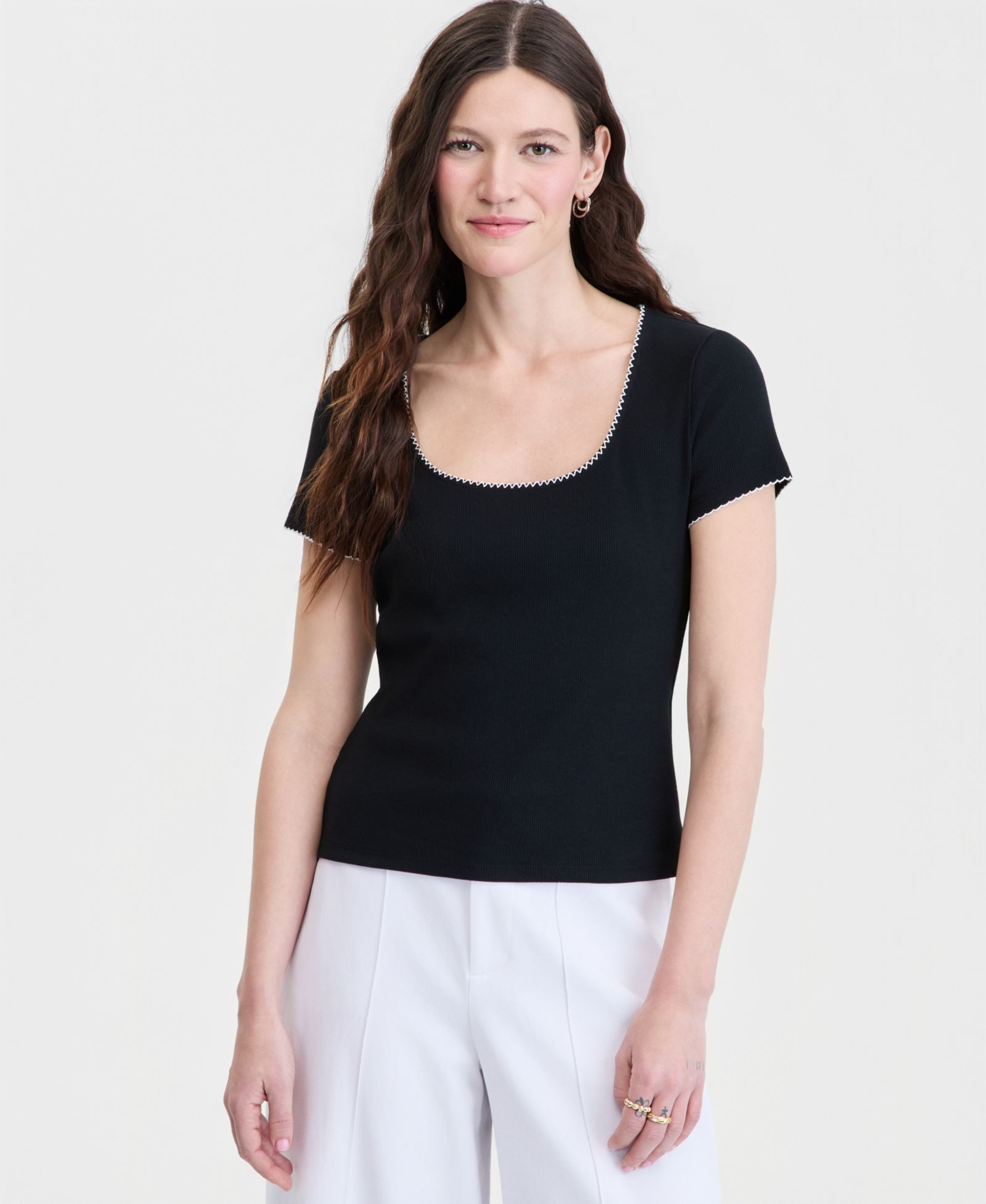 On 34th Women's Scoop-Neck Rib Contrast-Stitch Top, Macy's Exclusive