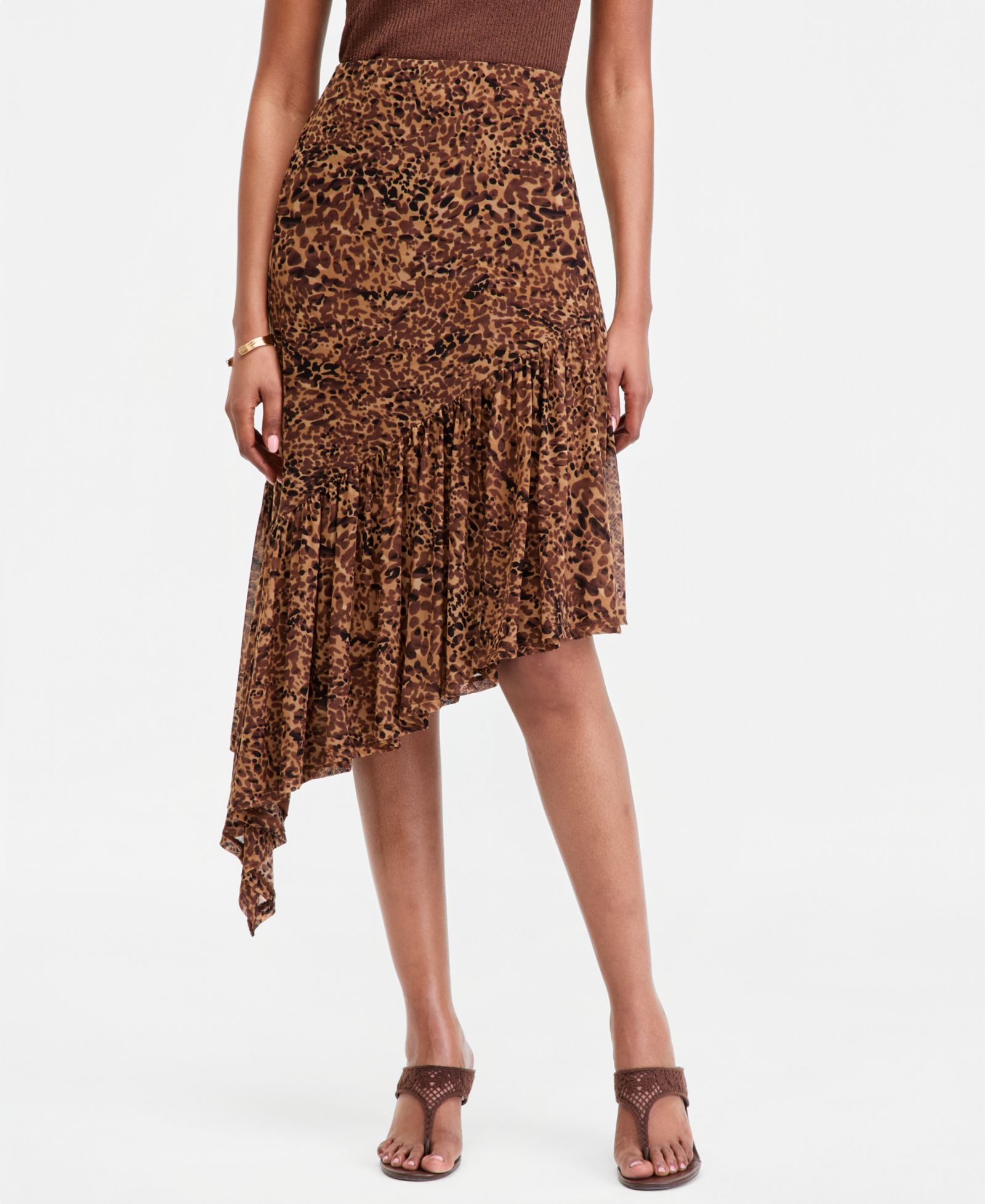 I.N.C. International Concepts Women's Printed Mesh Asymmetric Hem Midi Skirt, Macy's Exclusive