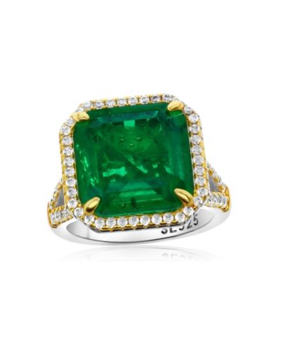 Suzy Levian New York Cubic Zirconia Firework Asscher-Cut Pave Cocktail Ring