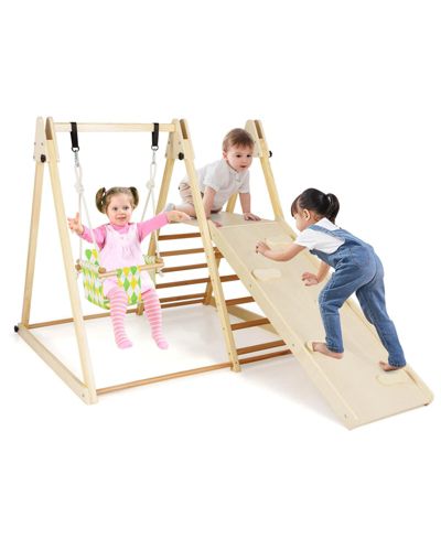 Costway 4-in-1 Indoor Jungle Gym with Baby Swing, Climber, Ladder and Resting Platform