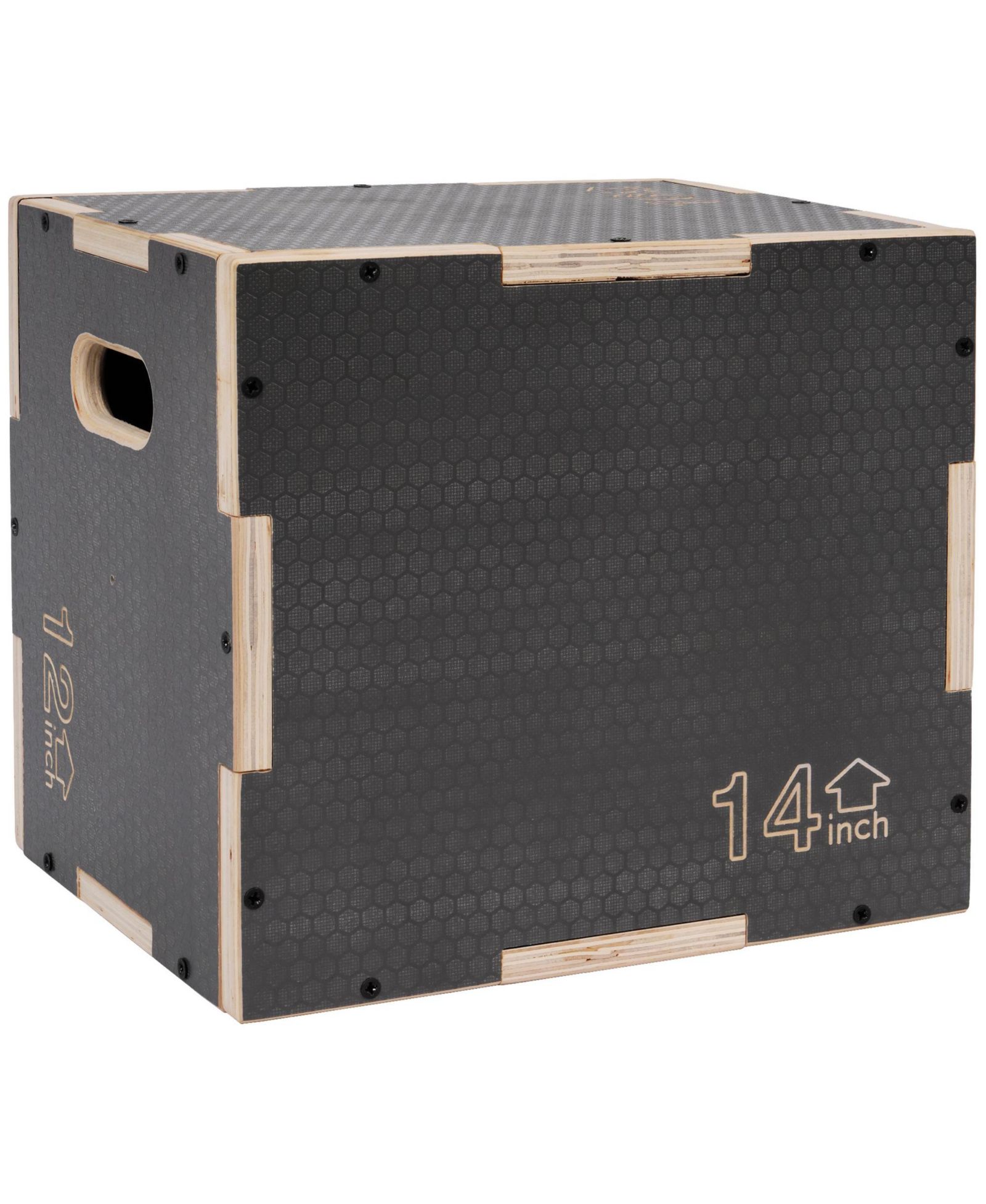 Signature Fitness 16" x 14" x 12" Wooden Plyo Box Non-Slip Jump Platform, Gray