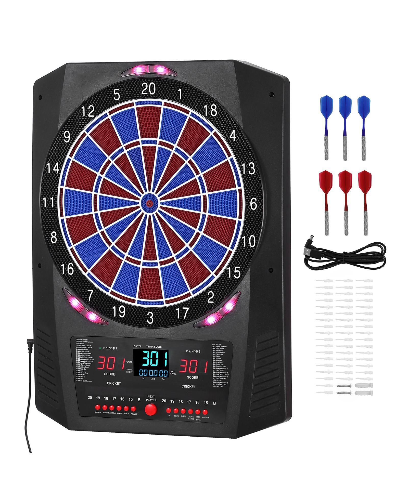 Mecale электронный дартс, 13.5" мишень с 45 играми, 474 вариациями, LED экраном и мягкими дротиками