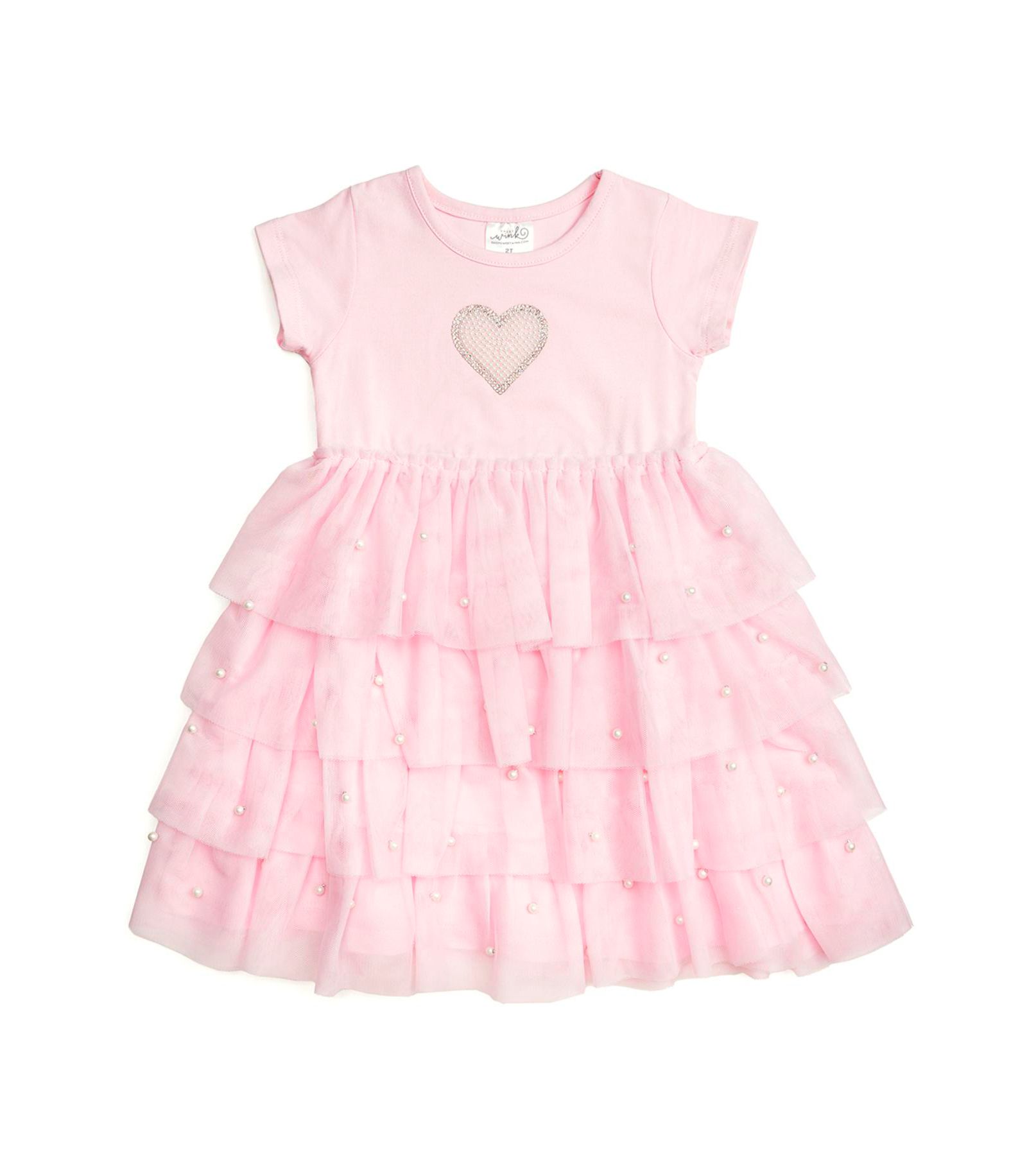 Sweet Wink Toddler Girls Pearl Heart Tiered Short Sleeve Tutu Dress