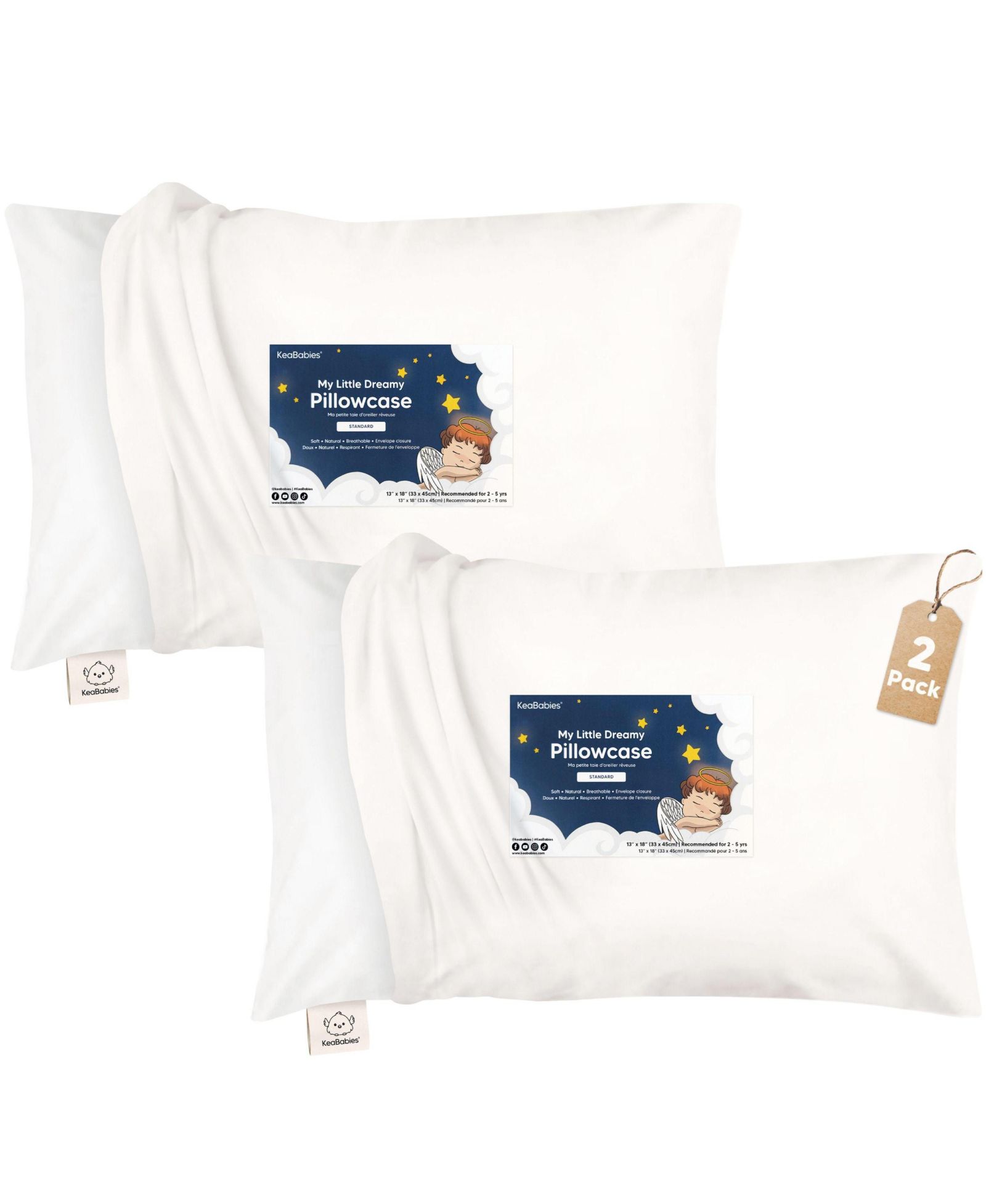 Наволочки KeaBabies 2-Pack для подушек 13x18, органический хлопок, мягкие и прочные