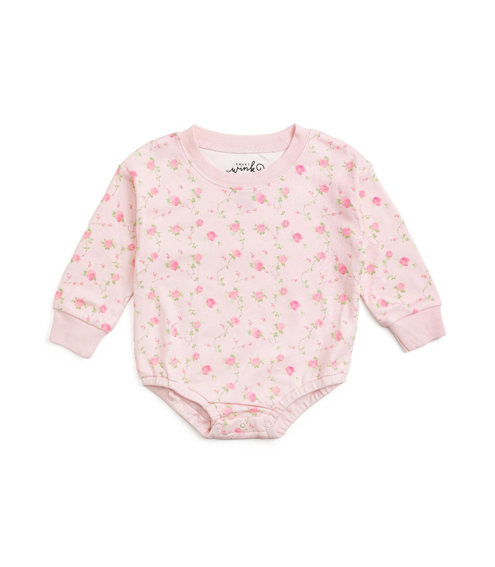 Sweet Wink Baby Girls Pink Rose Long Sleeve Romper