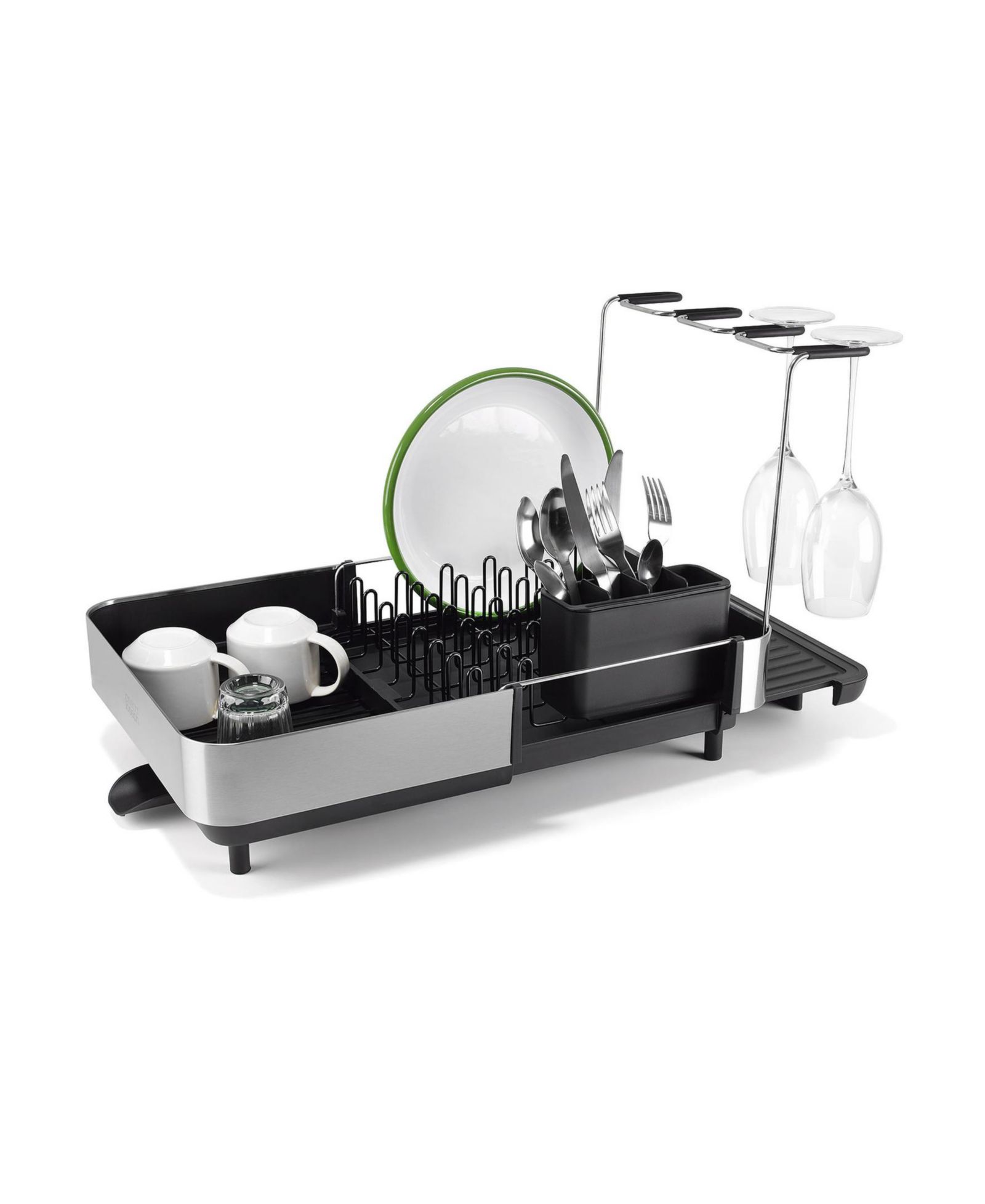 Joseph Joseph Extend Steel Plus 6.75" Expandable Dish Rack with Wine Glass Holder