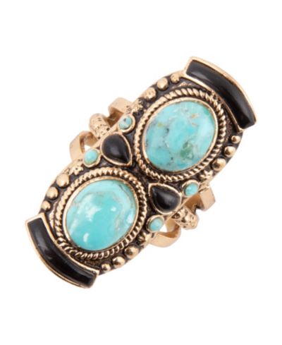 Barse Double Up Blue Turquoise and Black Onyx Golden Ring