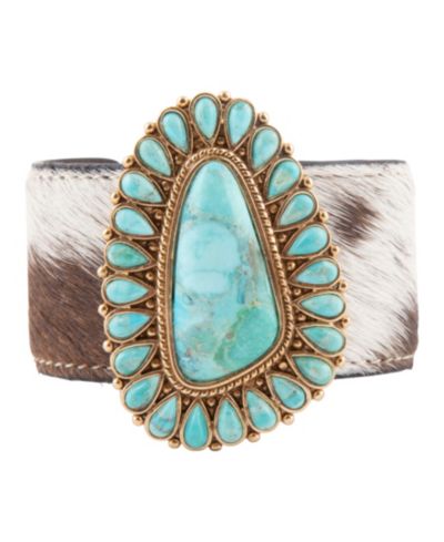 Barse Genuine Turquoise Golden Bronze Cow Hide Cuff Bracelet