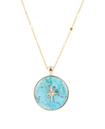 Золотистая подвеска Barse Celestial Blue Turquoise Golden Pendant Necklace