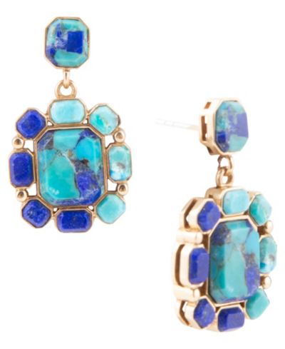 Barse серьги-капли Duality Blue Lapis и Turquoise Golden
