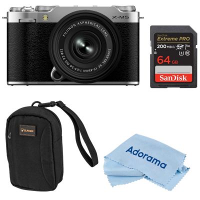 Fujifilm X-M5 Camera and XC 15-45mm f/3.5-5.6 Lens, Silver, with 64GB SD Card
