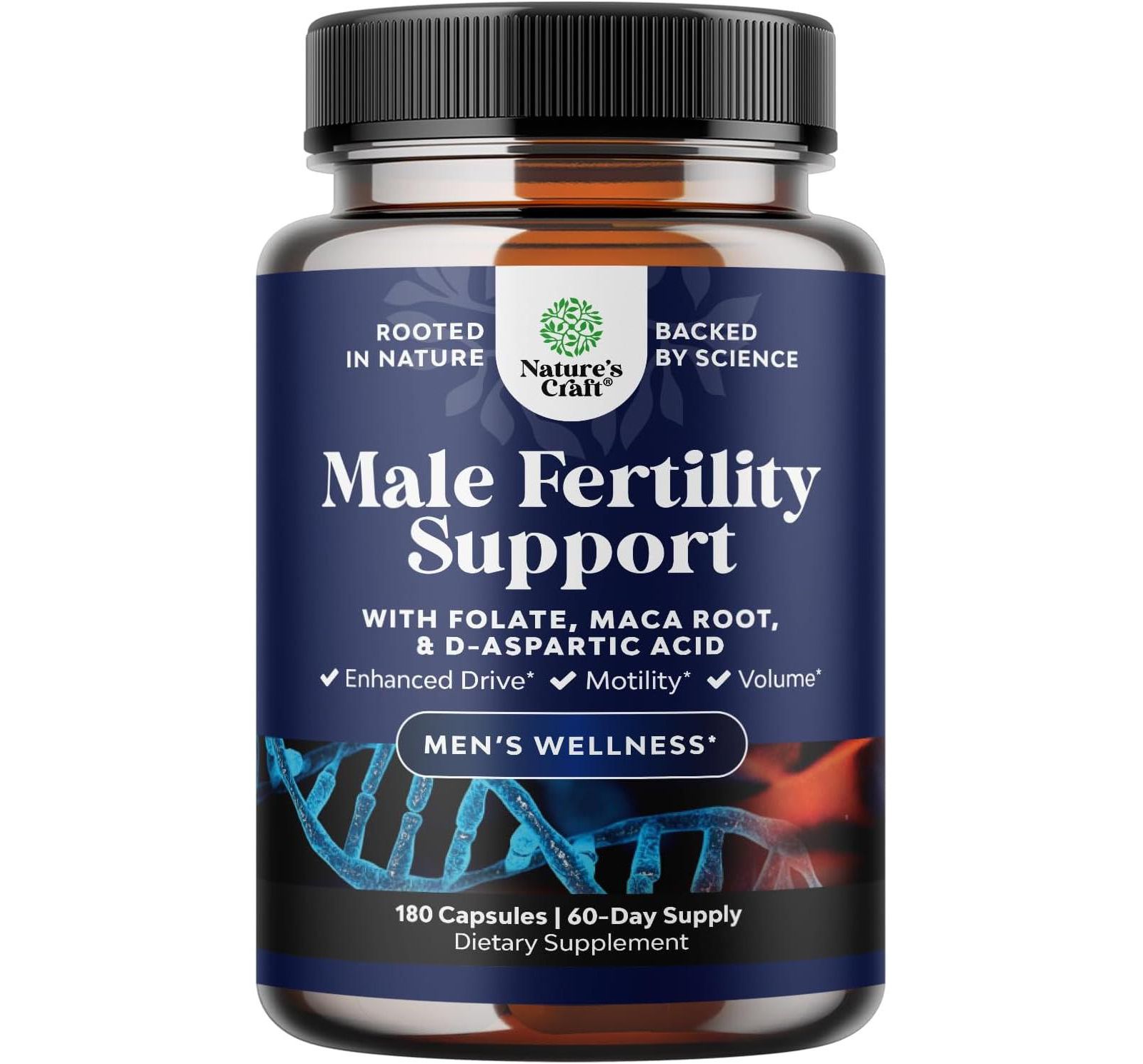 Nature's Craft Мужские капсулы для поддержки фертильности CoQ10 Maca Root Methyl Folate & D-Aspartic Acid