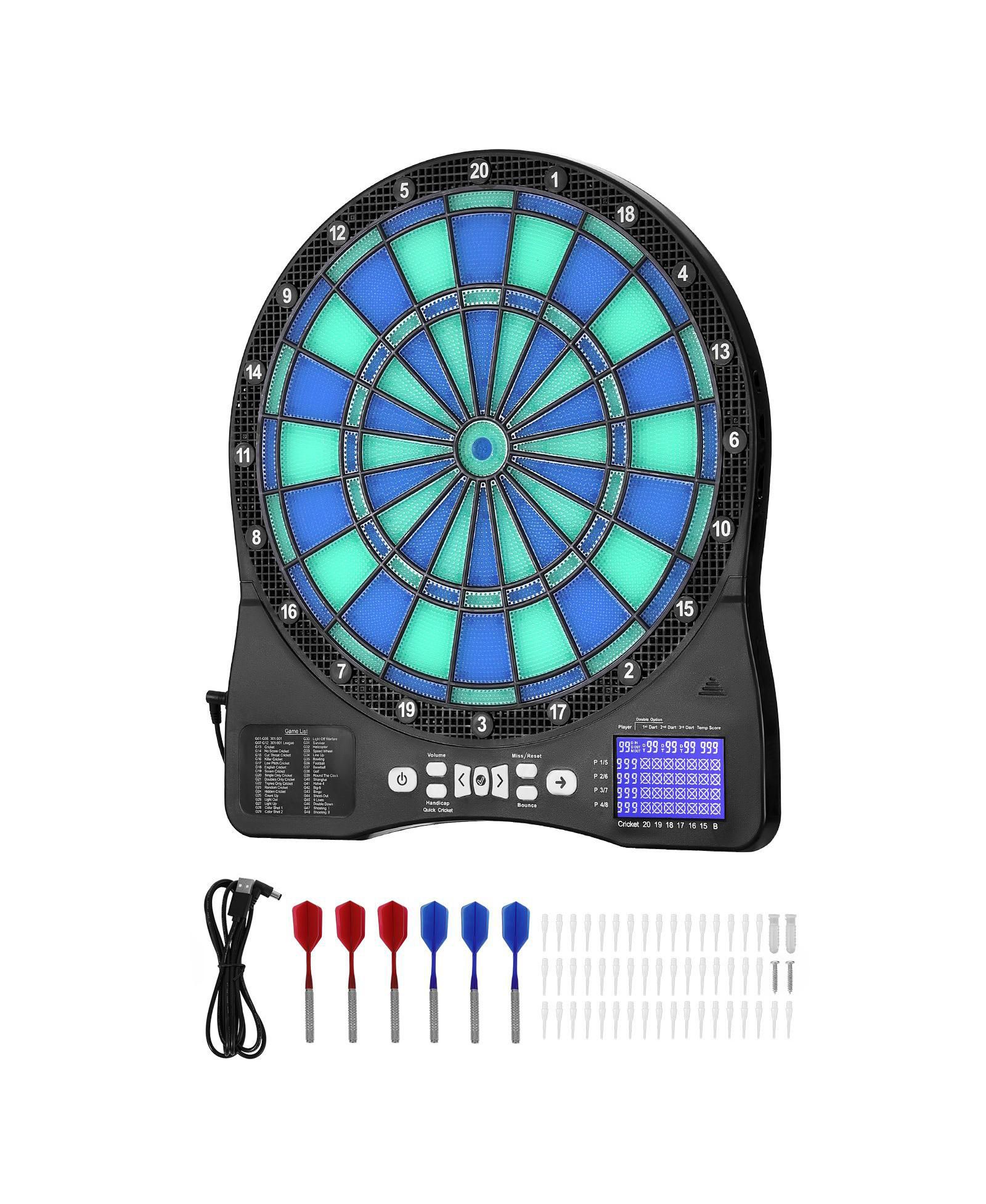 Электронный дартс Mecale с LED подсветкой, 48 игр и LCD счетчиком для 8 игроков