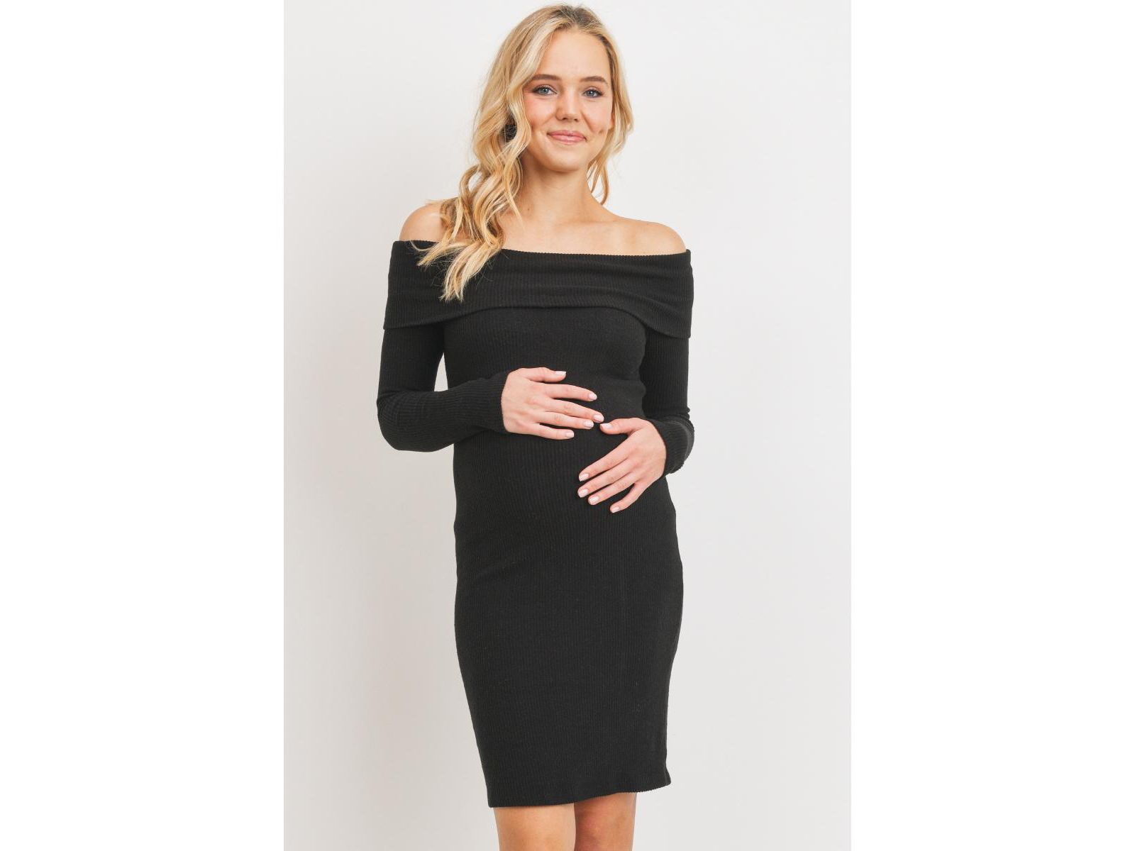 Женское приталенное платье для беременных Hello Miz Ribbed Off Shoulder Long Sleeve Bodycon