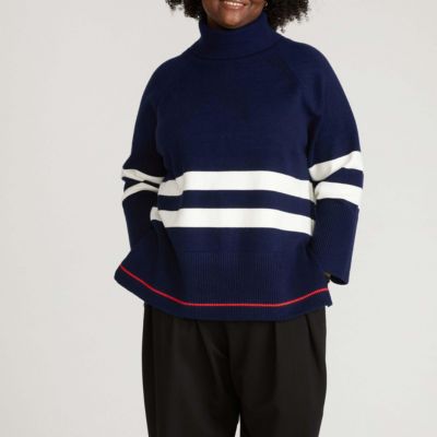 Navy/cream stripes with red hem
