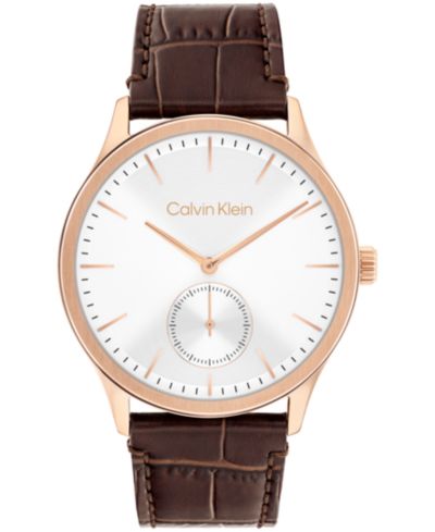 Мужские часы Calvin Klein с темно-коричневым кожаным ремешком, 42mm