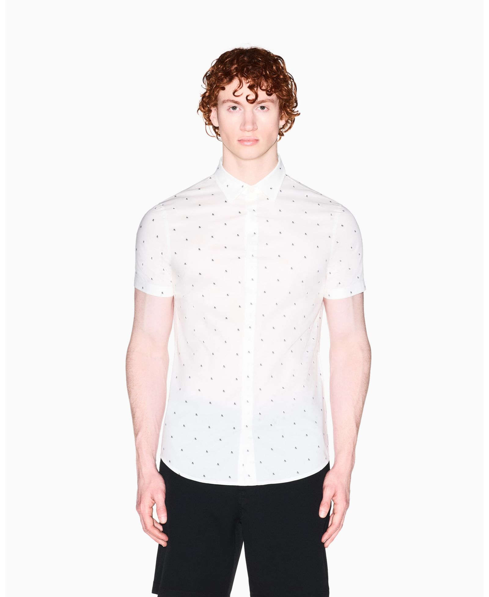 A|X Armani Exchange Men's Poplin Allover logo Print Button Down Shirt