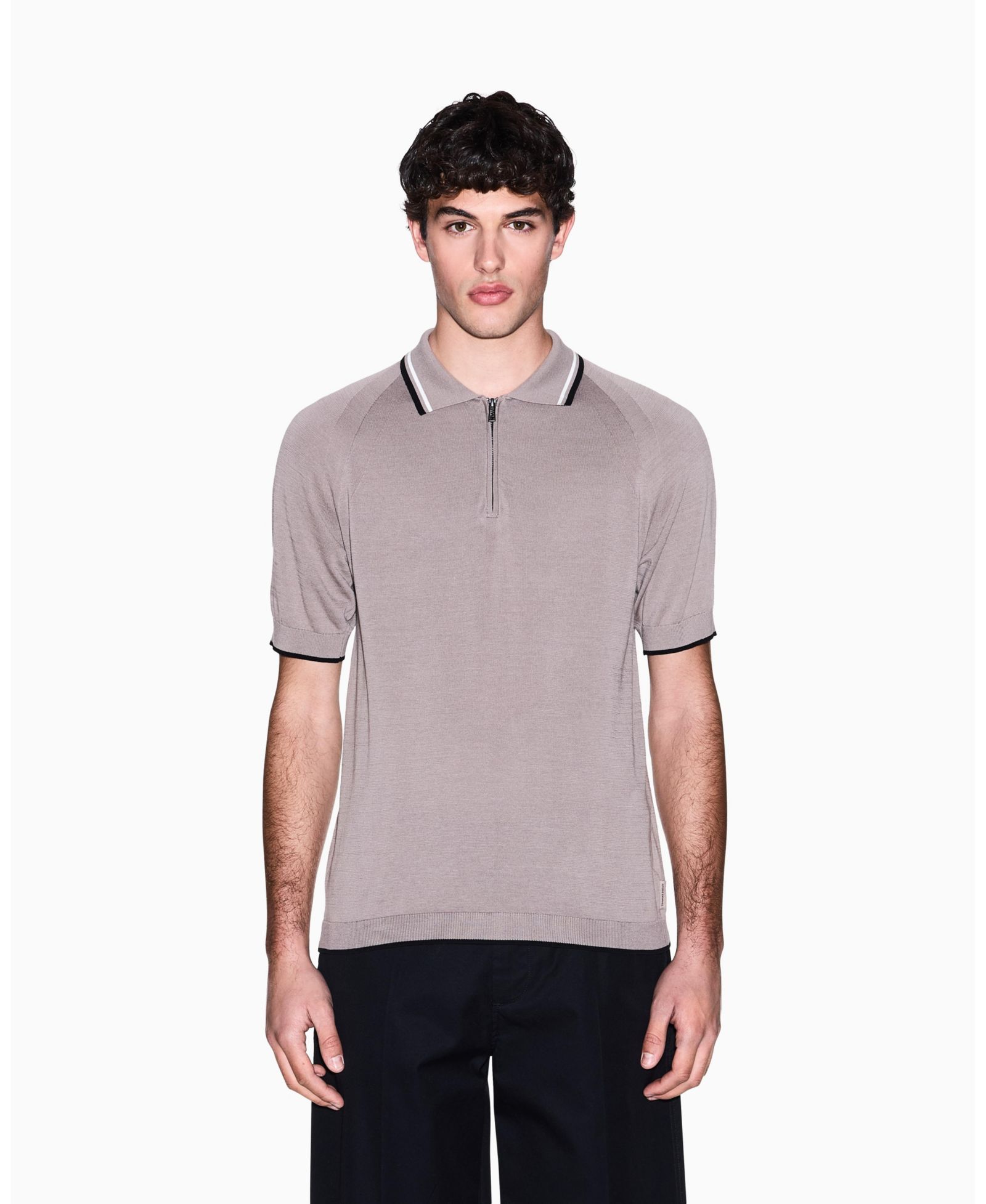 A|X Armani Exchange Men's Short Sleeve Zip with Tipping Polo Shirt