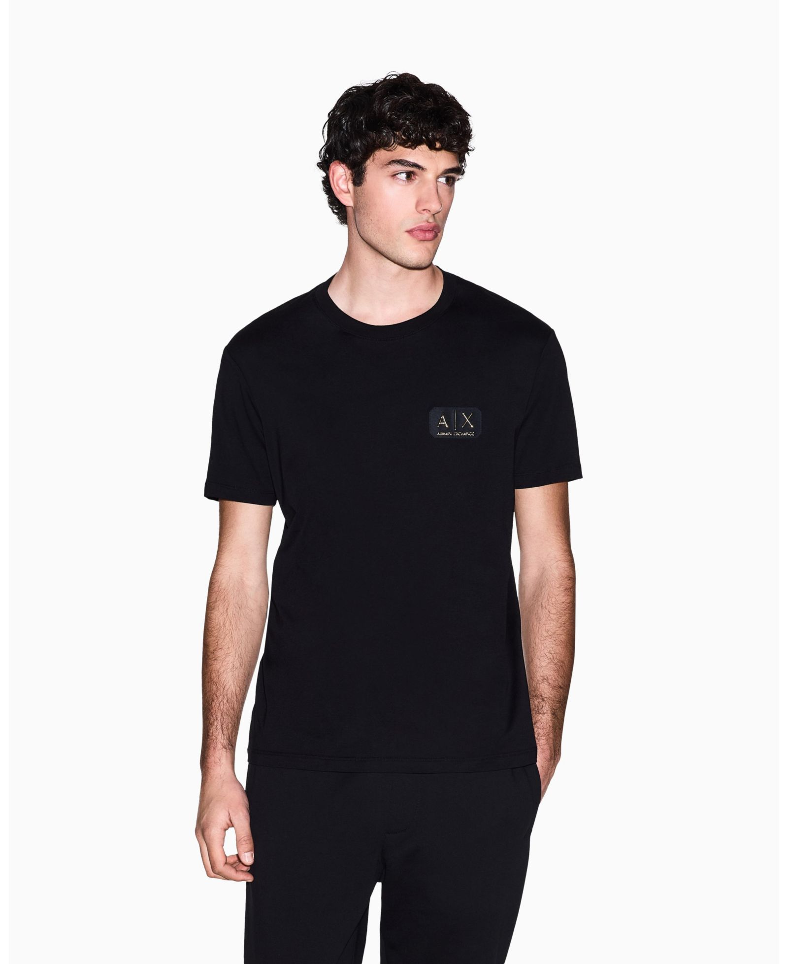 A|X Armani Exchange Men's Black and Gold Crew Neck T-Shirt