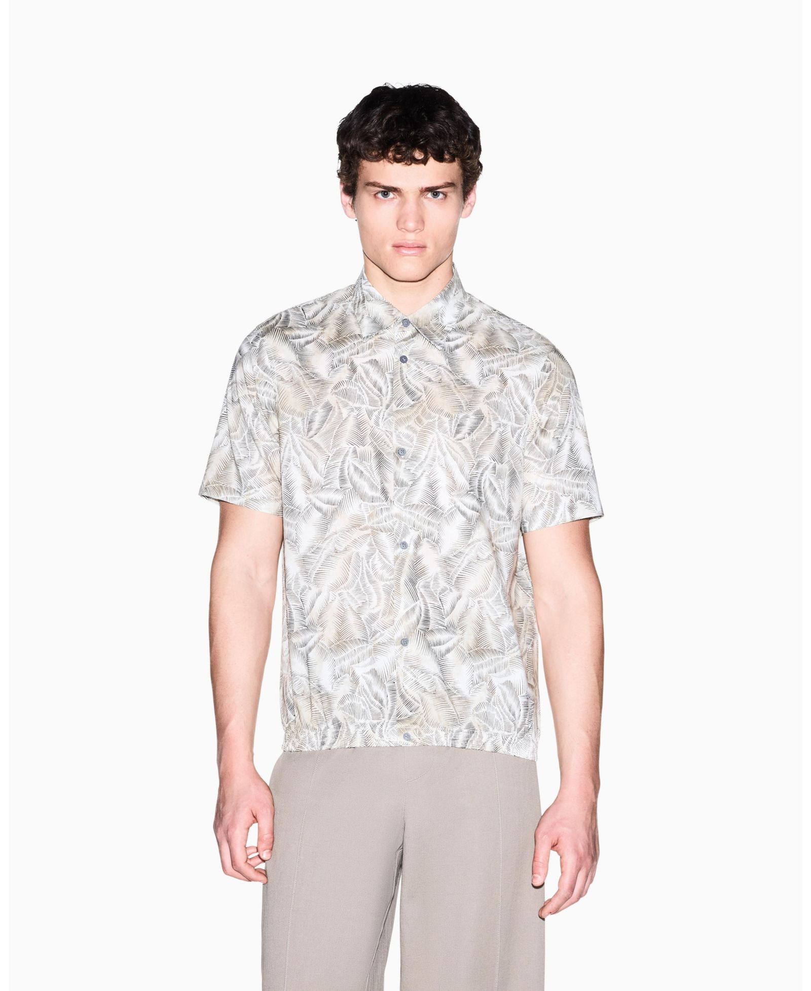 Мужская A|X Armani Exchange IBIZA X Cotton Leaf Print Button Down Shirt