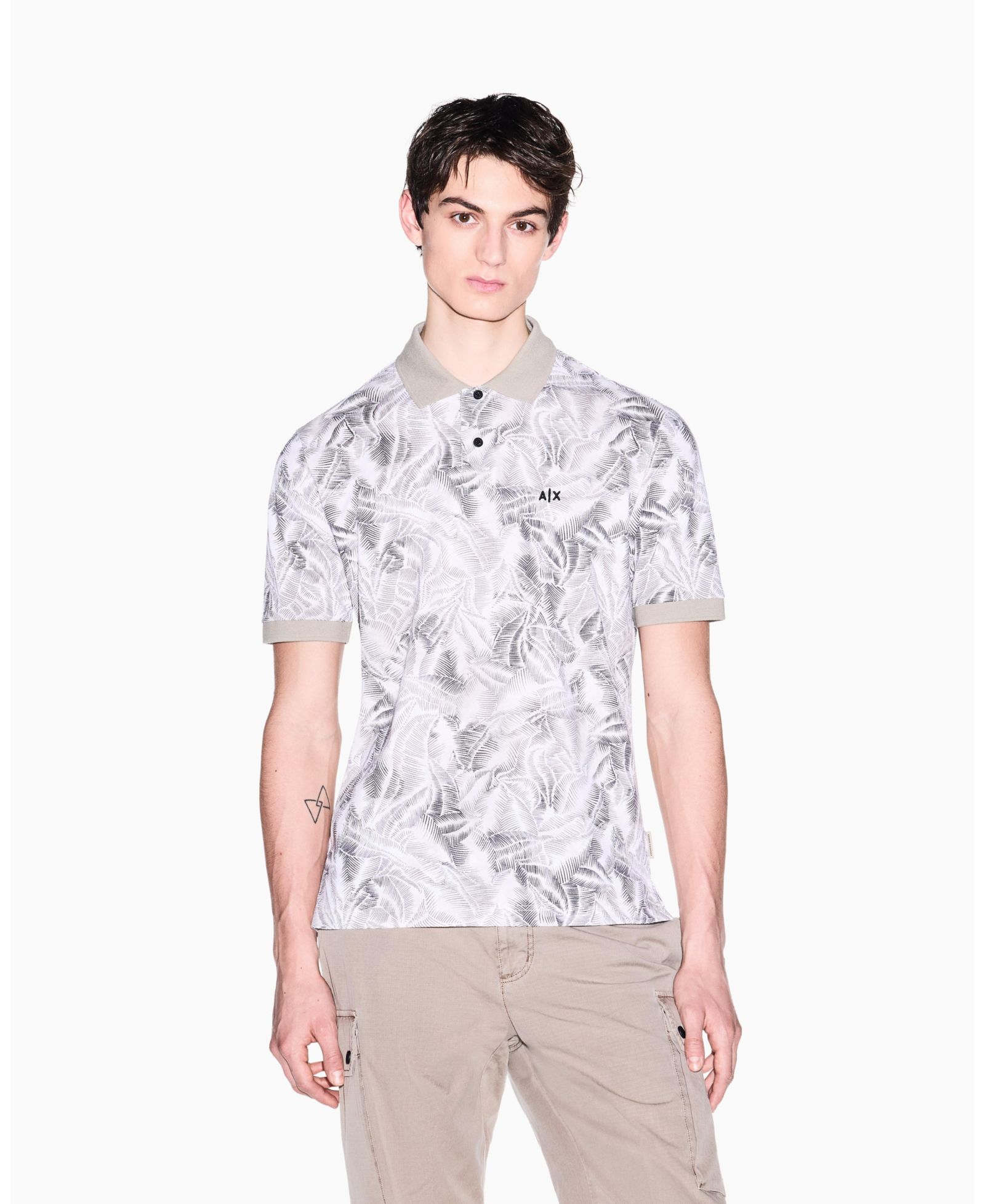 A|X Armani Exchange Men's IBIZA X Pique Leaf Print Polo Shirt