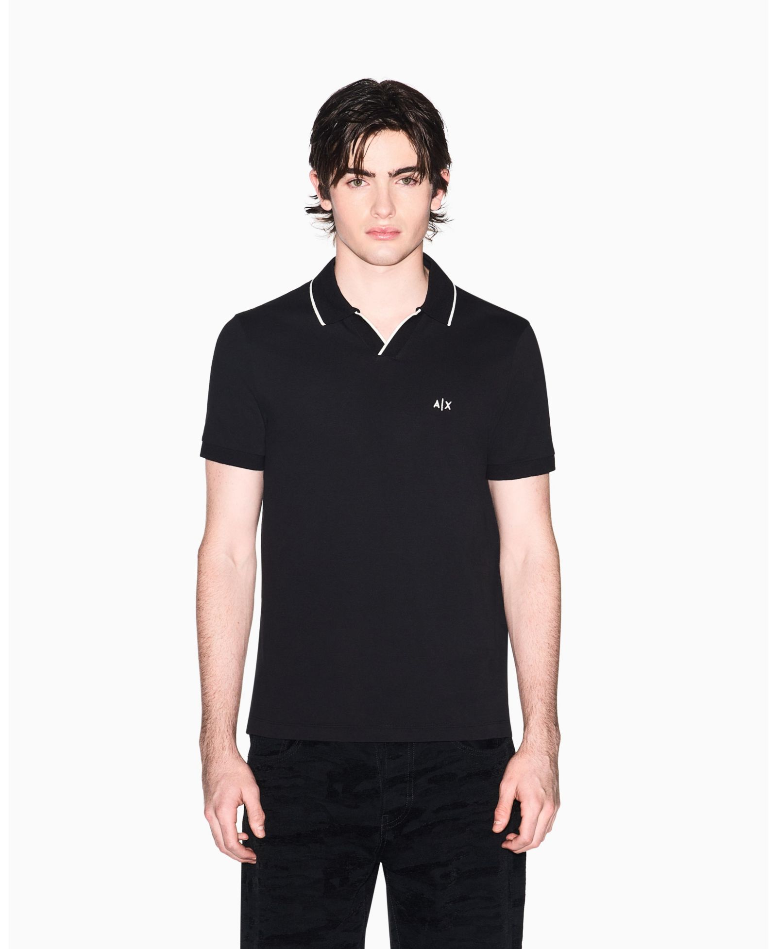 A|X Armani Exchange мужская рубашка-поло из пике с коротким рукавом и воротником Johhny