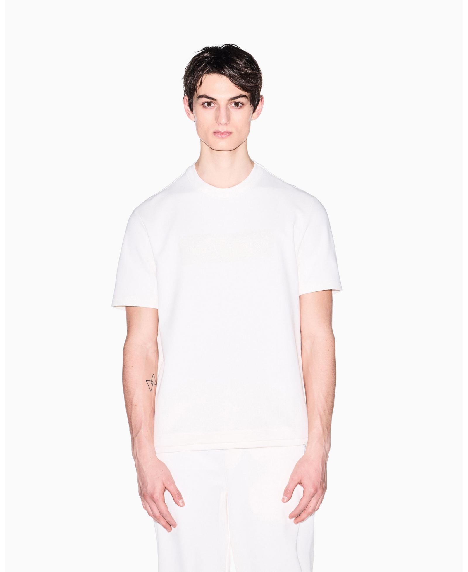 A|X Armani Exchange Men's White Edition Short Sleeve Layered Sweater