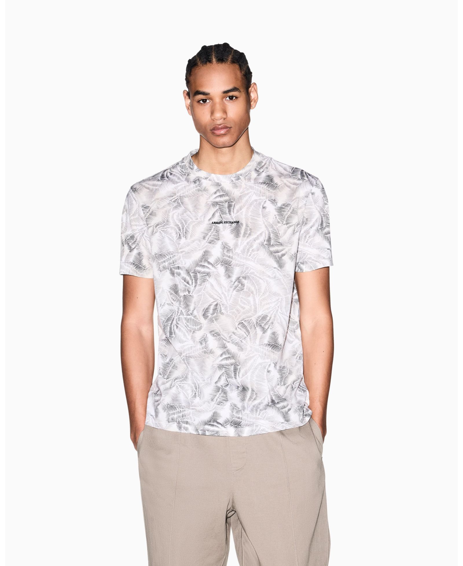 A|X Armani Exchange Men's IBIZA X Leaf Print T-Shirt