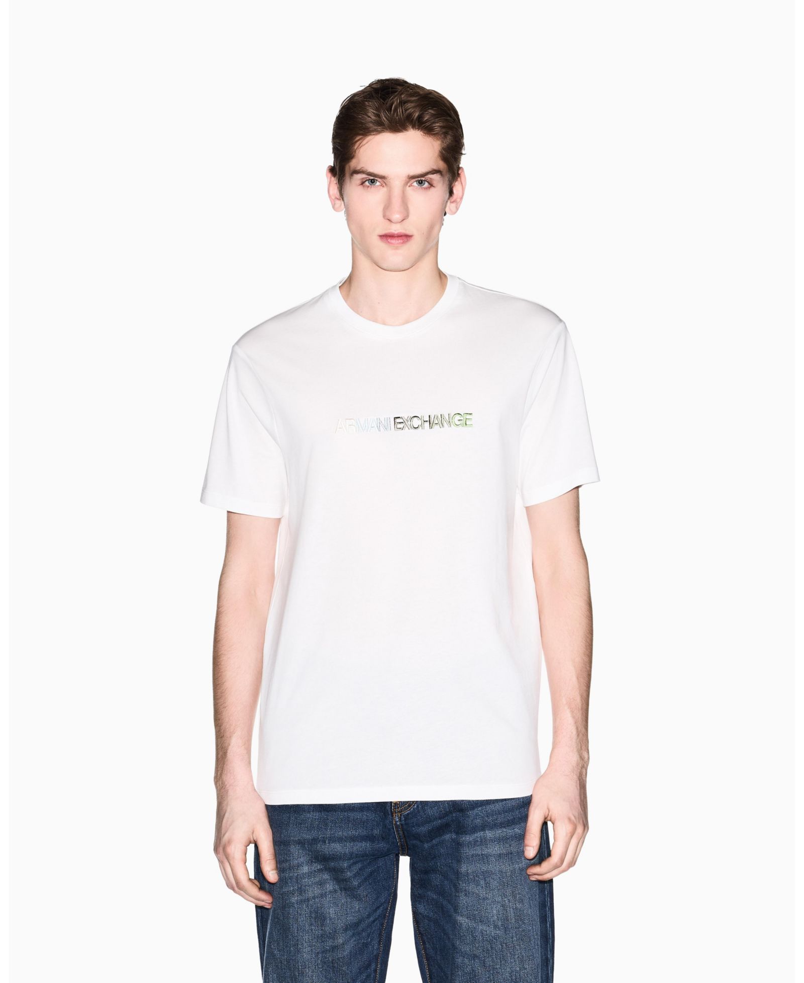 A|X Armani Exchange Men's Short Sleeve Rainbow Logo T-Shirt