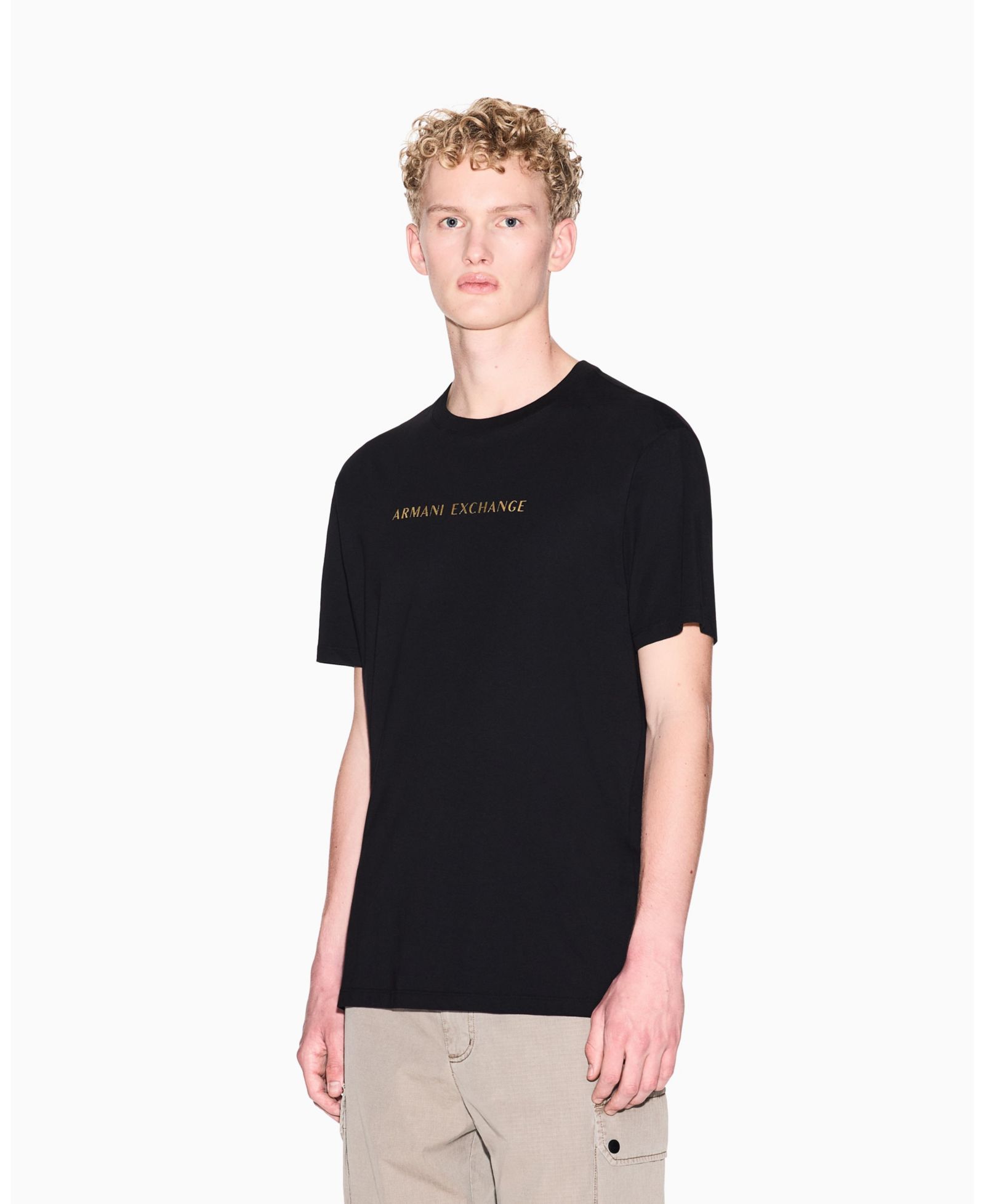 A|X Armani Exchange Men's Black and Gold T-Shirt