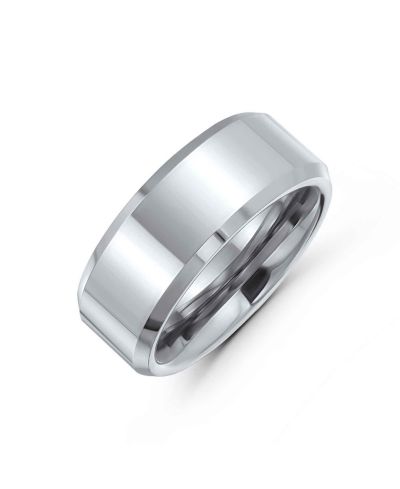 Bling Jewelry Simple Polished Titanium Wedding Band Ring Beveled Edge Silver Tone Comfort Fit