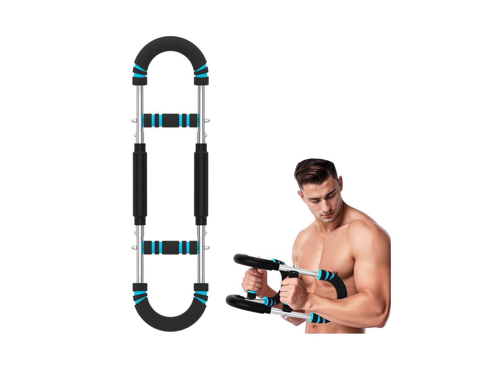 Artudatech Spring Barbell for Home Use, 88lb Adjustable Resistance Arm, Chest & Back Trainer with Steel Spring and Comfort Foam Grips