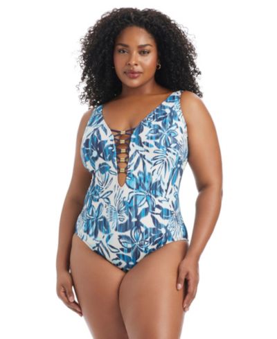Bleu by Rod Beattie Plus Size Turning Tides Full Coverage One-Piece Swimsuit