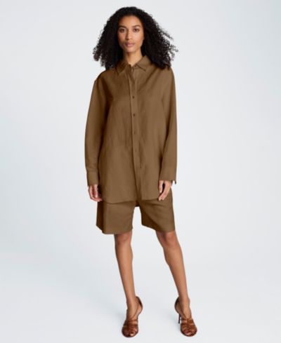 Kenneth Cole Women's Long-Sleeve Button-Front Linen Blend Top