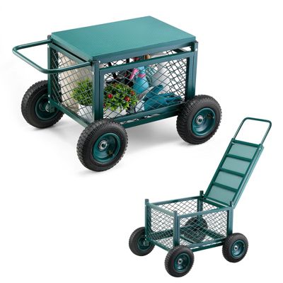 SUGFIT Heavy-Duty Metal Rolling Garden Cart with 400 lb Capacity & Large Wheels