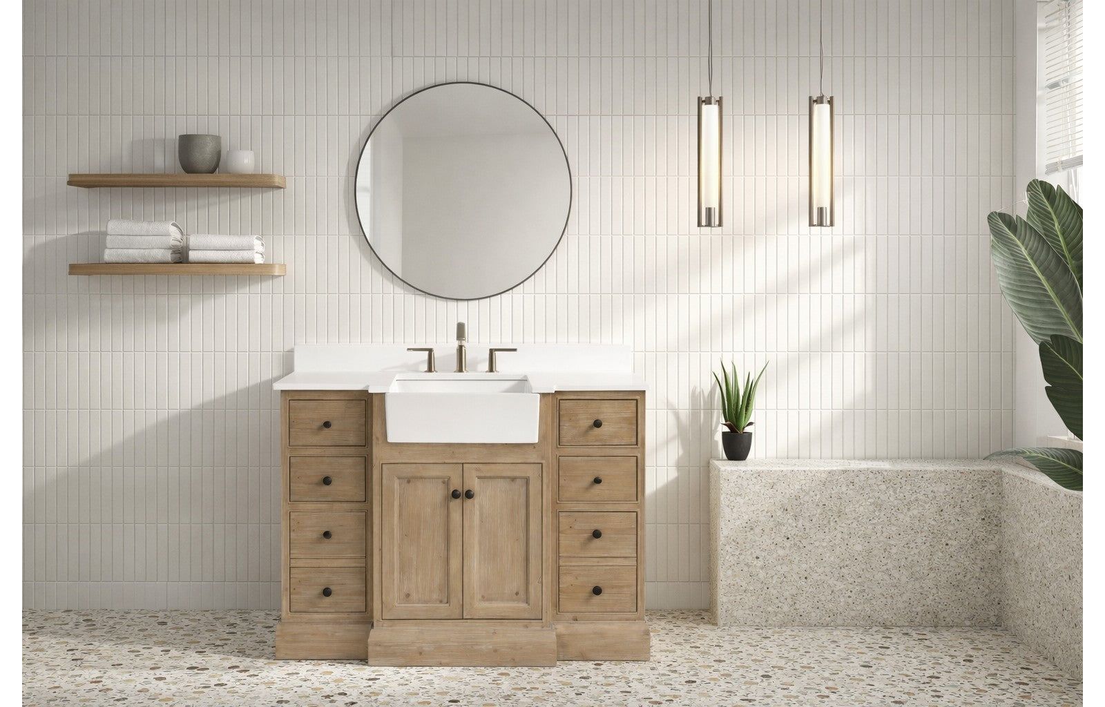Ari Bath 48" Kelly, Weathered Fir Finish, Engineered Quartz Countertop