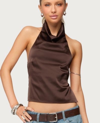 Женский топ Edikted Women's Satin Effect Backless Cowl Neck