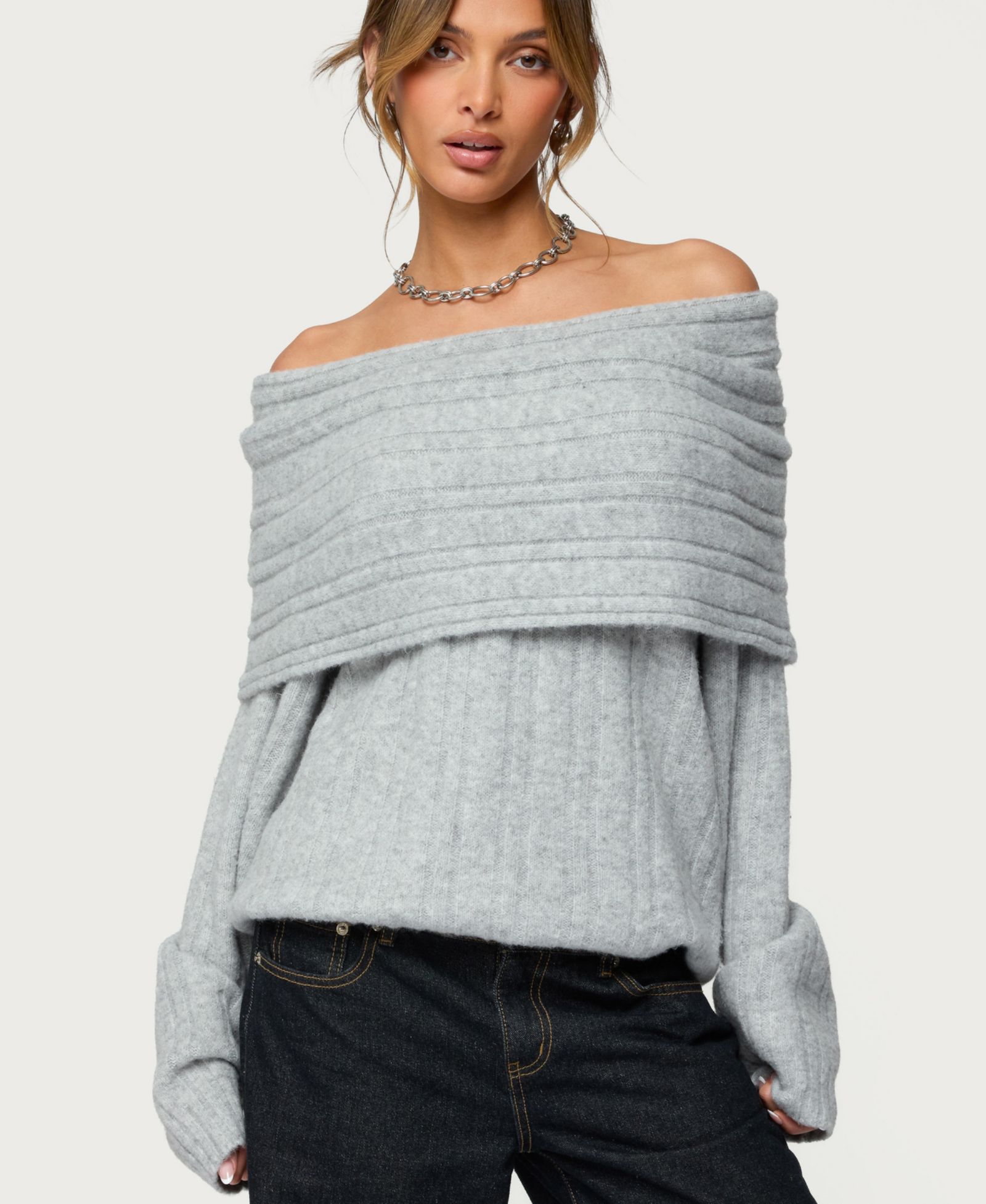 Edikted Womens Kadenna Oversized Off Shoulder Sweater