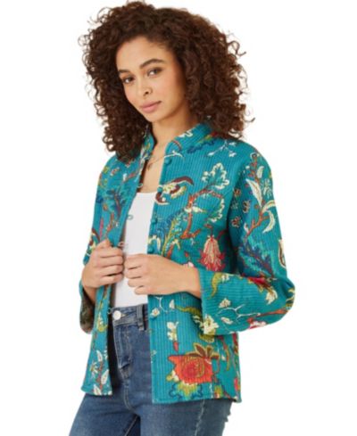 Yumi Women's Floral Reversible Cotton Quilted Jacket