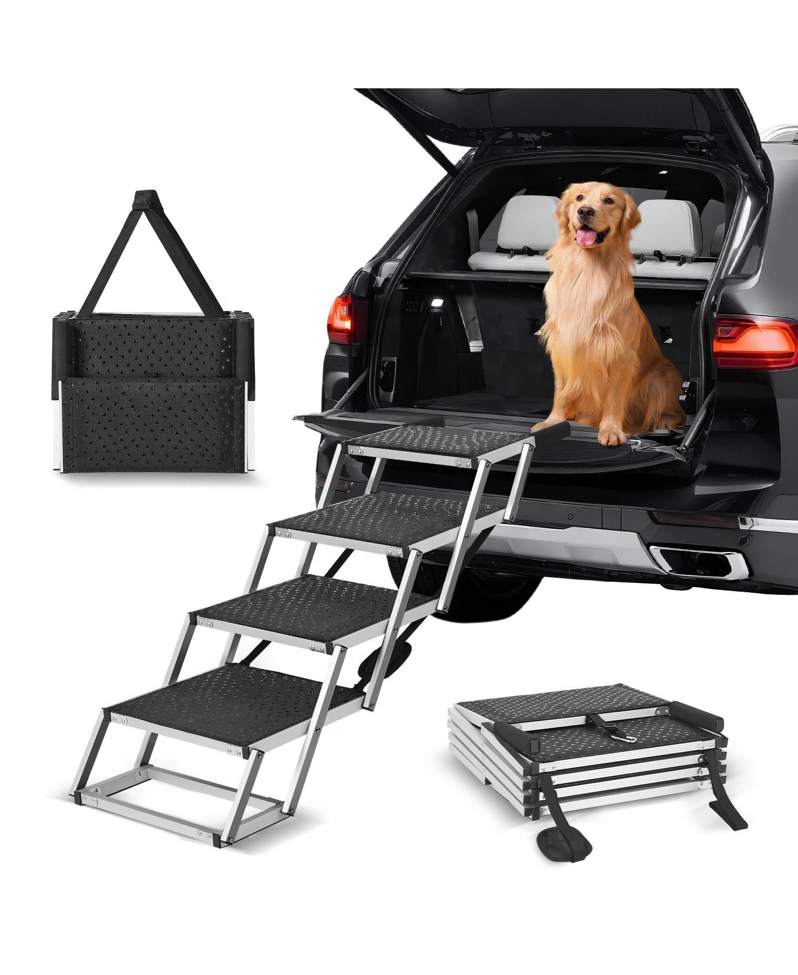 COZITO Wide 4-Step Aluminum Folding Dog Stairs for SUVs, Holds up to 150 lbs