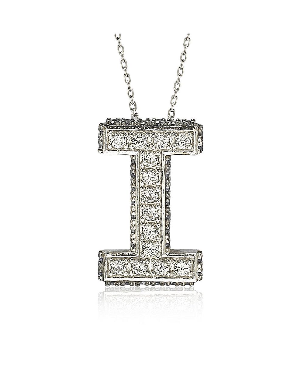 Suzy Levian Sterling Silver Sapphire 3-D Letter "I" Initial Pendant