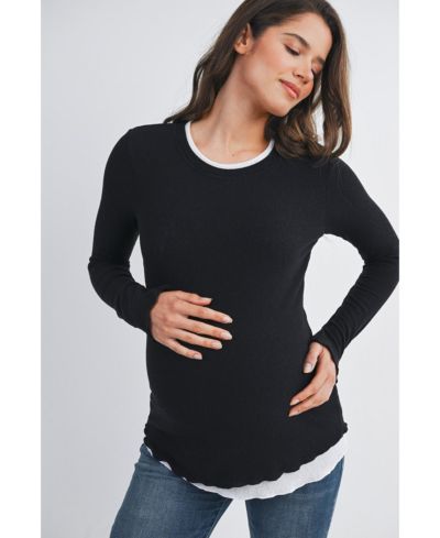 Hello Miz Maternity Ribbed Layer Contrast Long Sleeve Top